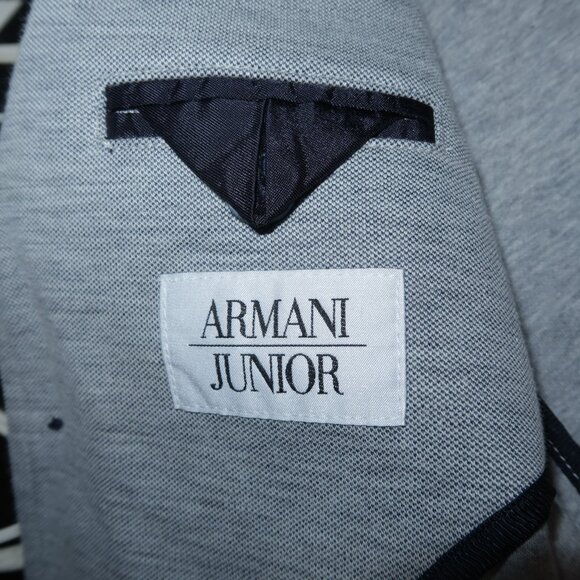 Boys Armani Junior Gray Navy Blue Elbow Patch Woven Knit Blazer Jacket size 6A - Picture 7 of 8